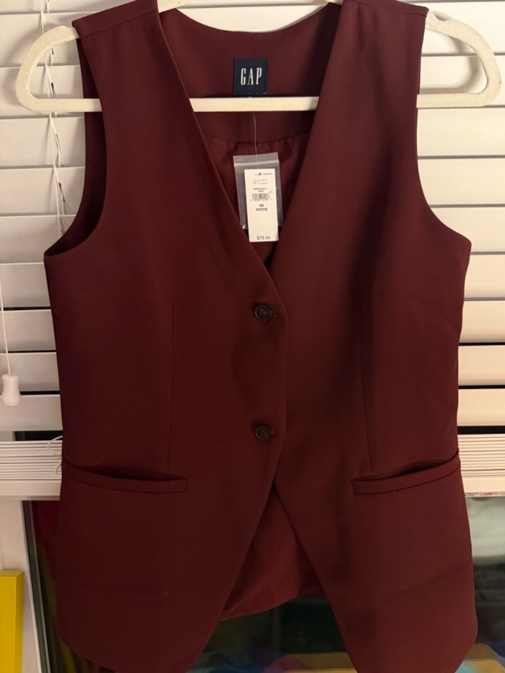 Gap Burgundy Longline Tailored Vest XS Petite NWT